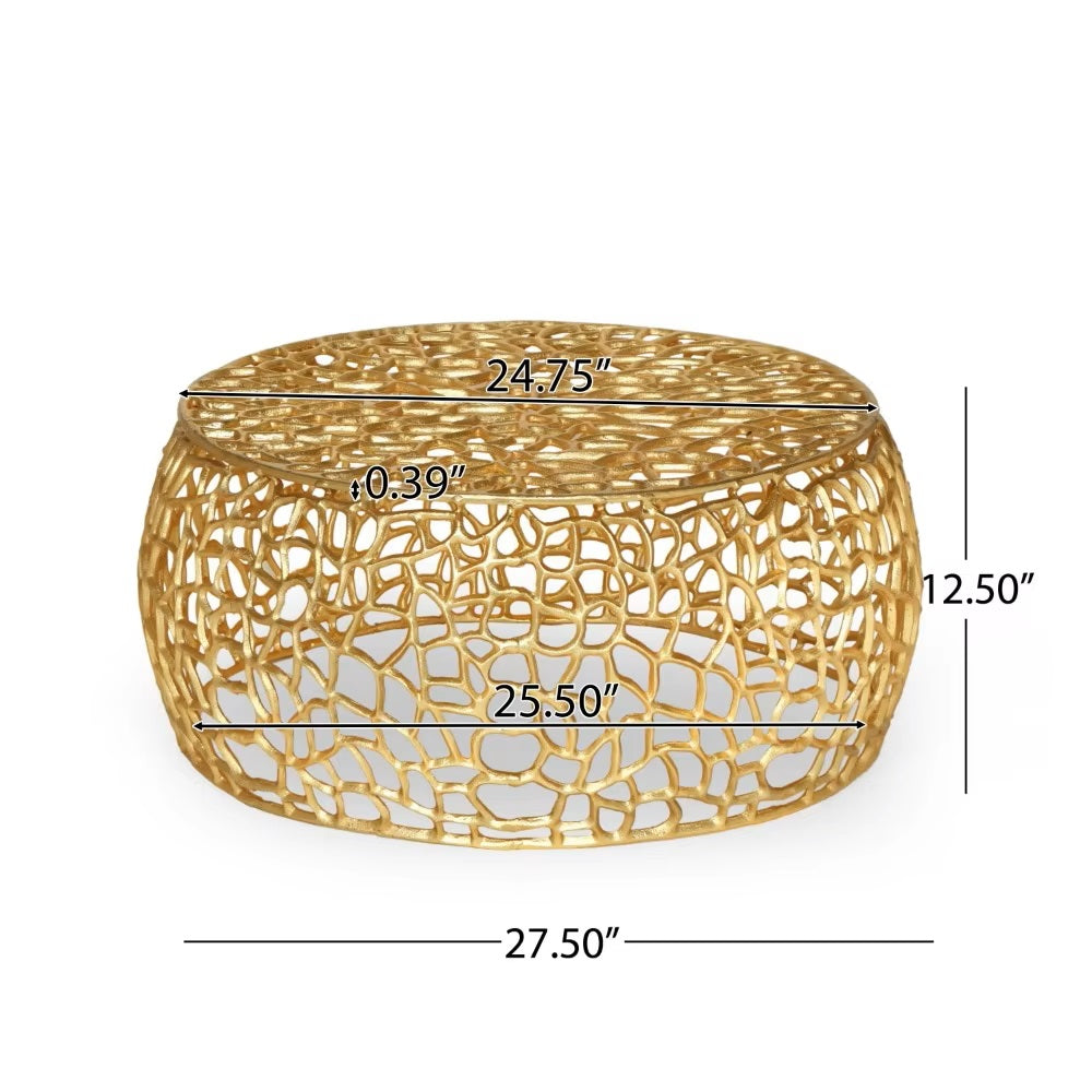 Avelina Modern Handcrafted Aluminum Mesh Coffee Table, Gold,features a gorgeous abstract mesh pattern,Aluminium frame - Dealshavens