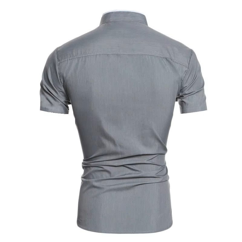 New men's solid color casual commuting short sleeved shirt - Dealshavens