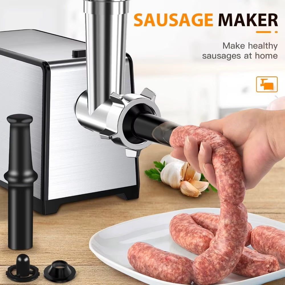 Stainless steel food grinder with sausage tube, meat grinder 2500W, sausage stuffer maker Kubbe Maker for Kitchen in Homes - Dealshavens