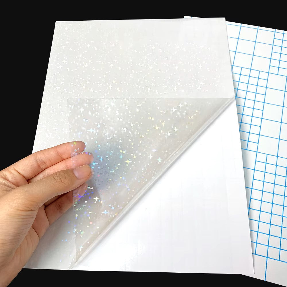 10 Sheets 15 Style A4 Transparent Holographic Overlay Lamination Film A4 Self-Adhesive Laminate Waterproof Vinyl Sticker Paper Dealshavens