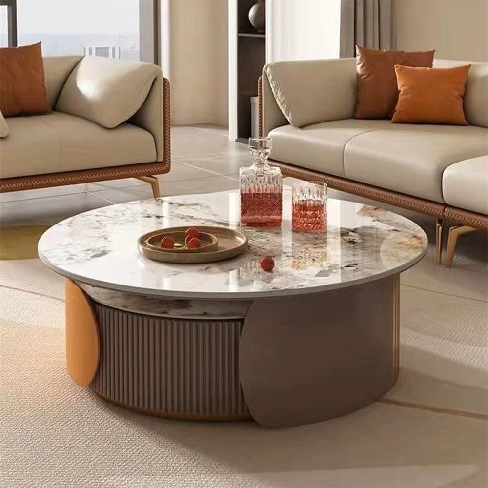 New Light Luxury Round Coffee Table Combination Retractable End Table Combination Simple Modern Household Small Apartment Type - Dealshavens