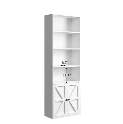 6 Tier Bookshelf and Bookcase, Wooden Bookshelves with Cabinet Doors, Floor Bookshelves and Office Storage Cabinets NEW