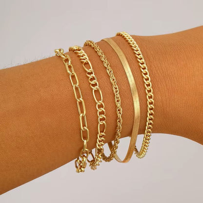 6Pcs Gold Color Bracelet Set Boho Retro Multilayer Thick Twist Cuban Chain Bracelet For Women 2024 Trendy Quality Jewelry Gifts