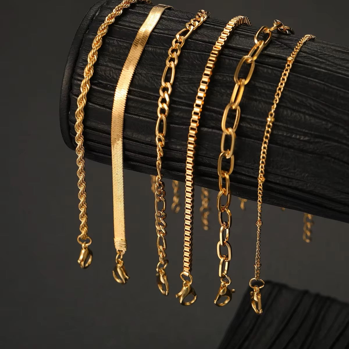 6Pcs Gold Color Bracelet Set Boho Retro Multilayer Thick Twist Cuban Chain Bracelet For Women 2024 Trendy Quality Jewelry Gifts