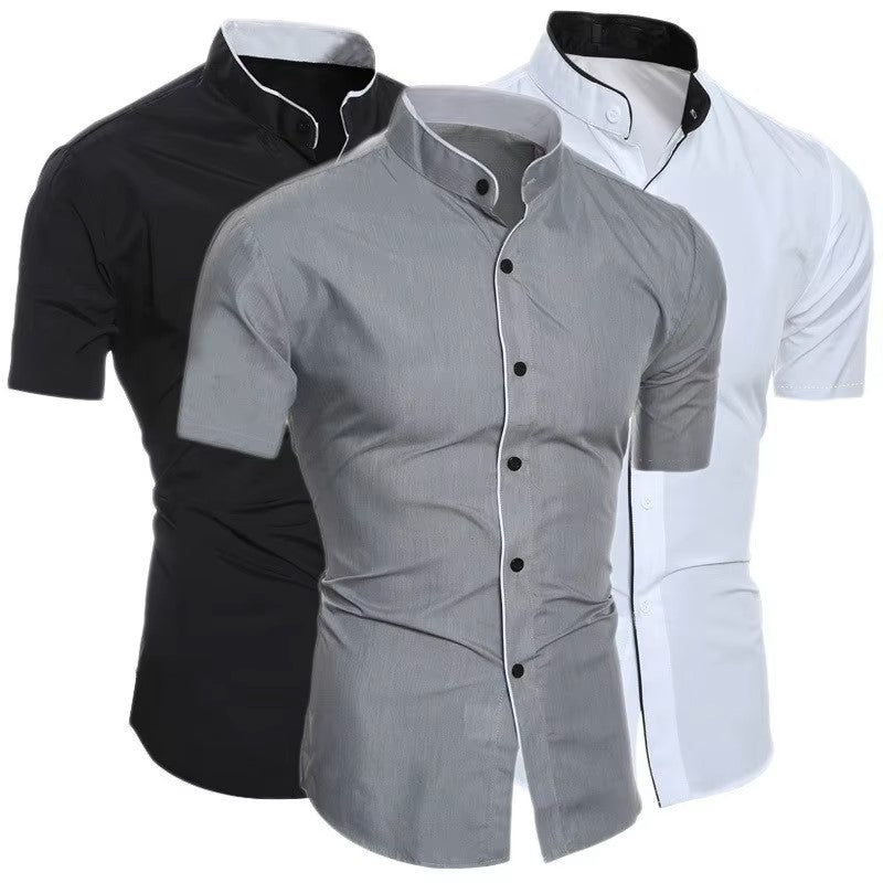 New men's solid color casual commuting short sleeved shirt - Dealshavens