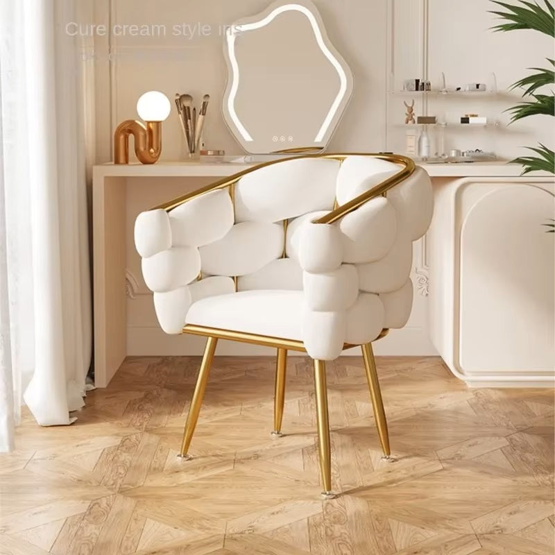 High-color Cosmetic Stool Home Girls Bedroom Dressing Table Stool Light Luxury Simple Petal Chair Backrest Nail Chair - Dealshavens