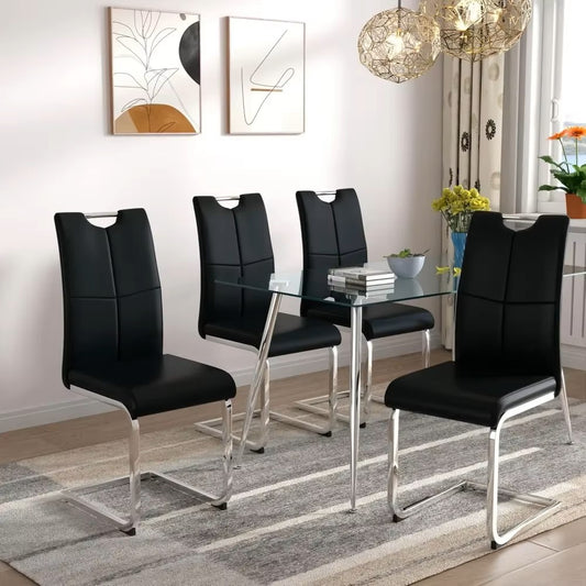 Dining Chairs Set of 4【2024 New】Faux Leather Padded Seat, High Back Upholstered Dining Chairs with Chrome Metal Silver Legs - Dealshavens