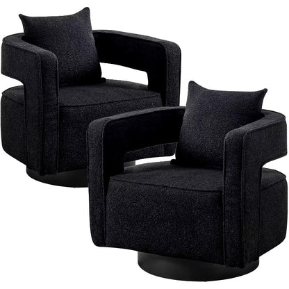 Swivel Barrel Accent Chair Set of 2,Modern Round Boucle Arm Chair with Black Base,26"D x 28.95"W x 32.67"H - Dealshavens