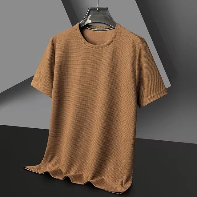 New Summer Waffle Round Neck Short Sleeved T-shirt for Men's Short Sleeved Top - Dealshavens