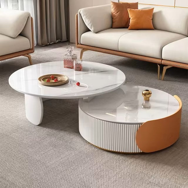 New Light Luxury Round Coffee Table Combination Retractable End Table Combination Simple Modern Household Small Apartment Type - Dealshavens