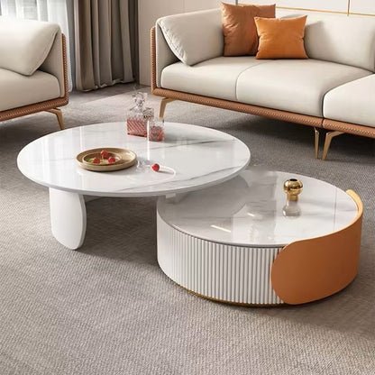 New Light Luxury Round Coffee Table Combination Retractable End Table Combination Simple Modern Household Small Apartment Type - Dealshavens