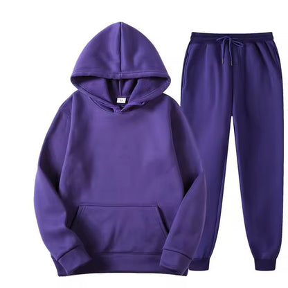 Women Sportswear Setsolid Color Casual Hooded Sweatshirt, Thick Sweater And Pants, Autumn And Winter Jogging Suit Style 2 Pieces - Dealshavens