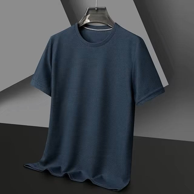 New Summer Waffle Round Neck Short Sleeved T-shirt for Men's Short Sleeved Top - Dealshavens