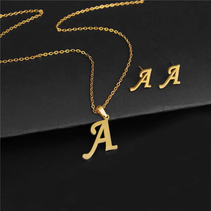 A-Z 26 charm Initial Necklace And Stud Earrings Jewelry Sets Alphabet Pendant Chain Letter mom Gifts Drop Shipping Dealshavens