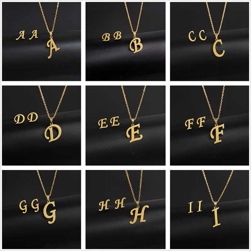 A-Z 26 charm Initial Necklace And Stud Earrings Jewelry Sets Alphabet Pendant Chain Letter mom Gifts Drop Shipping Dealshavens