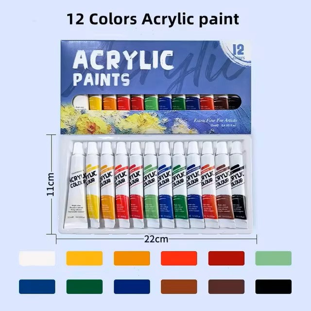 "Acrylic Paint Set 12-36 Colors 12ml Tubes Art Kit"