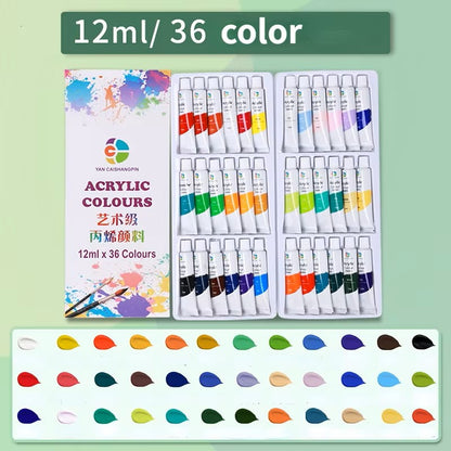 "Acrylic Paint Set 12-36 Colors 12ml Tubes Art Kit"
