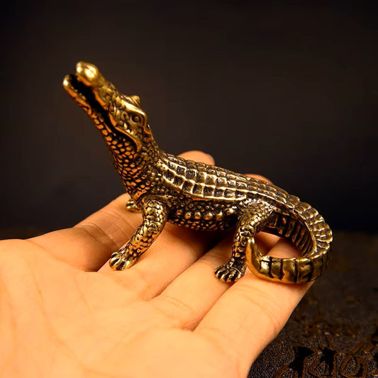 Antique Bronze Crocodile Miniature Figurines Vintage Brass Mini Alligator Statue Desk Ornaments Home Feng Shui Decor Crafts