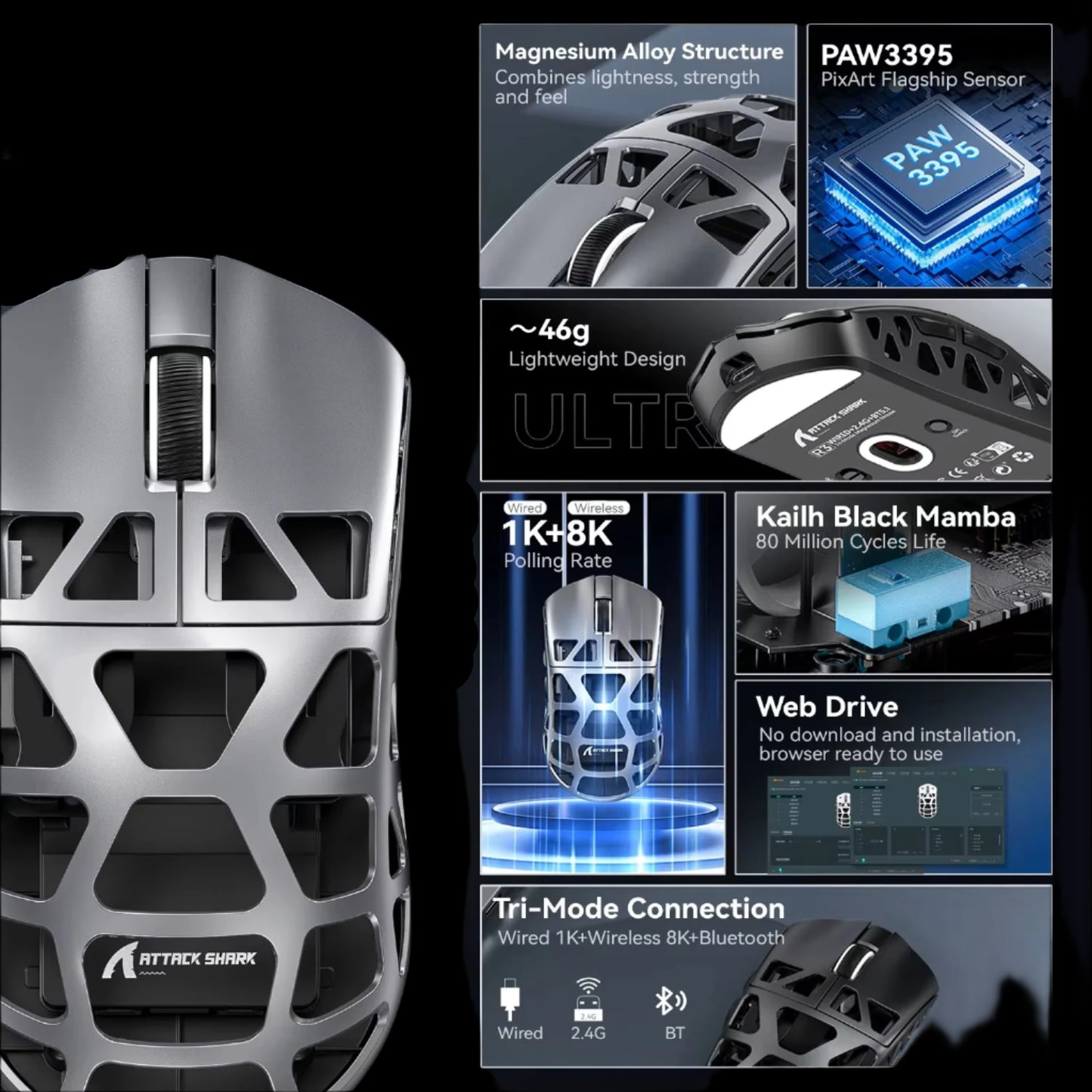 Attack Shark R3 Paw3395 Wired/wireless Mouse