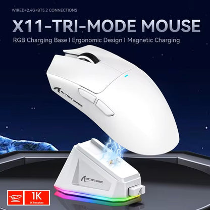 Attack Shark X11 Tri-mode Gaming Mouse with Magnetic Charging Dock, PixArt PAW3311 Sensor, 22K DPI, BT/2.4Ghz/Wired, for PC/MAC