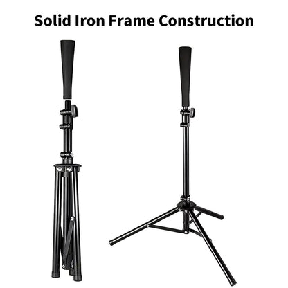 Baseball Hitting Triangle Tee with Elastic Rubber Top Adjustable Height 70-118cm Stable Triangle Base Portable for Kids & Adults