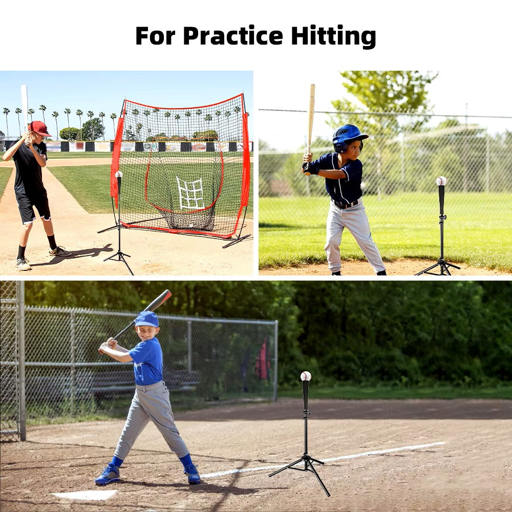 Baseball Hitting Triangle Tee with Elastic Rubber Top Adjustable Height 70-118cm Stable Triangle Base Portable for Kids & Adults