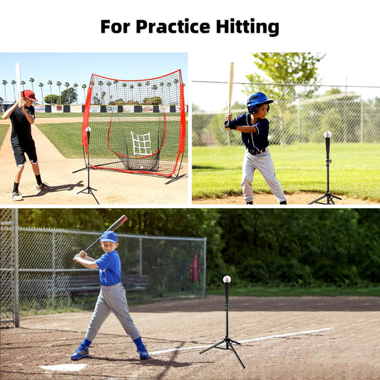 Baseball Hitting Triangle Tee with Elastic Rubber Top Adjustable Height 70-118cm Stable Triangle Base Portable for Kids & Adults