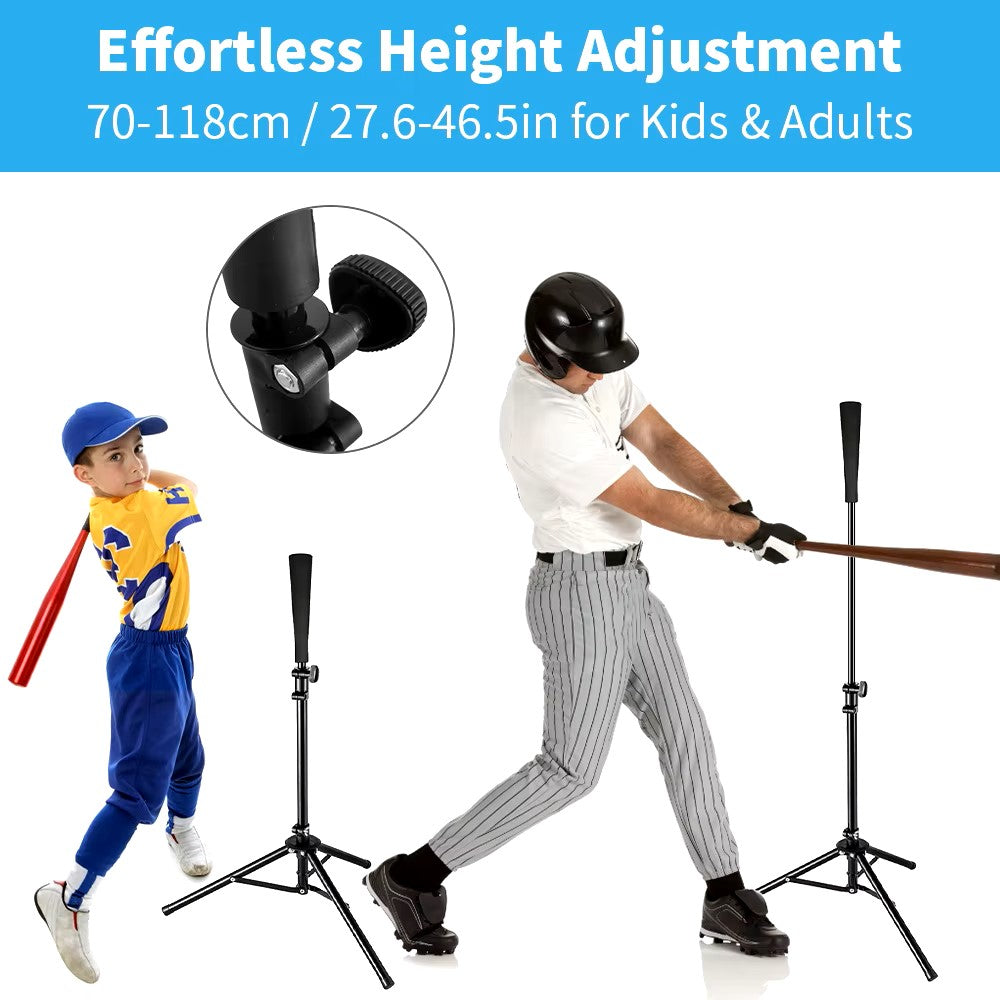 Baseball Hitting Triangle Tee with Elastic Rubber Top Adjustable Height 70-118cm Stable Triangle Base Portable for Kids & Adults