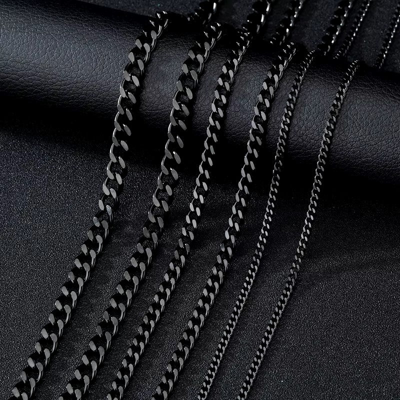 Basic Punk Stainless Steel 3,5,7mm Curb Cuban Necklaces For Men Women Black Gold Color Link Chain Chokers Solid Metal Jewelry Dealshavens