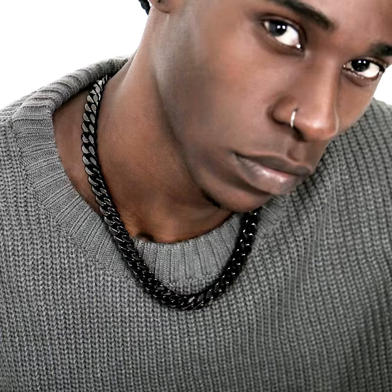 Basic Punk Stainless Steel 3,5,7mm Curb Cuban Necklaces For Men Women Black Gold Color Link Chain Chokers Solid Metal Jewelry Dealshavens