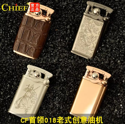 CHIEF crocodile leather style Flint Gasoline Cigarette Lighter，Mechanical arm style Oil Petrol Refillable Kerosene Lighter