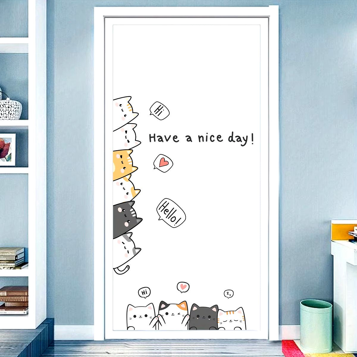 Cartoon Cute 10 Cats and English“have A Nice Day”animal Wall Stickers for Kids Room Living Room Door Decoration Wall Decals Dealshavens