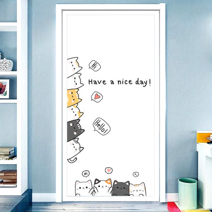 Cartoon Cute 10 Cats and English“have A Nice Day”animal Wall Stickers for Kids Room Living Room Door Decoration Wall Decals Dealshavens