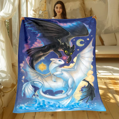 Cartoon How to Train Your Dragon Large Printed Soft Warm Flannel Throw Blanket.Sofa,Camping,Outdoors,Bed sheet,Travel blankets.