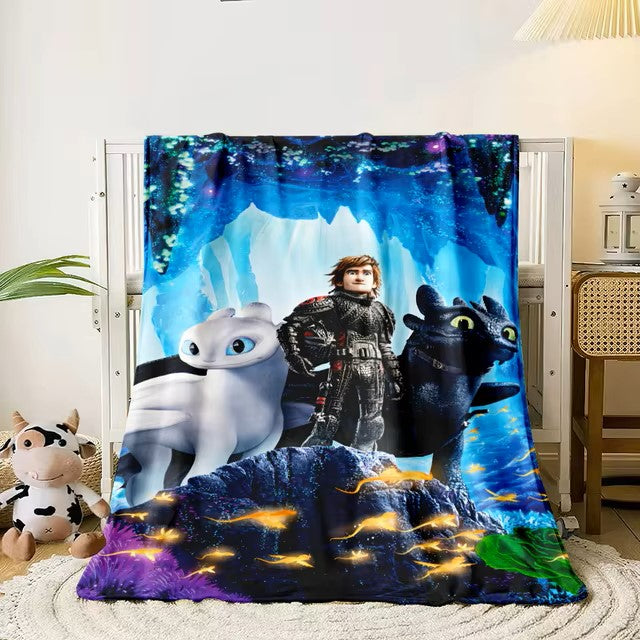 Cartoon How to Train Your Dragon Large Printed Soft Warm Flannel Throw Blanket.Sofa,Camping,Outdoors,Bed sheet,Travel blankets.