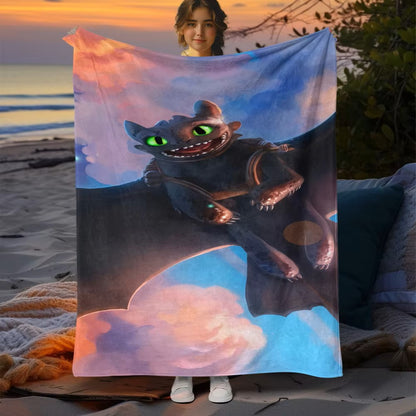 Cartoon How to Train Your Dragon Large Printed Soft Warm Flannel Throw Blanket.Sofa,Camping,Outdoors,Bed sheet,Travel blankets.