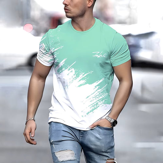 Casual Men's T-Shirt Color Contrast Print T-shirt Male Casual Loose Short Sleeved Tshirt Summer Outdoor Oversized Men Clothing Dealshavens