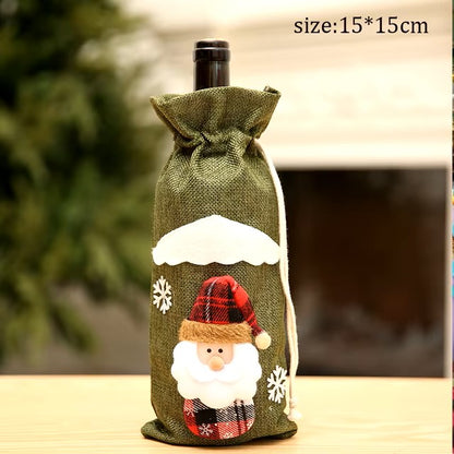 Christmas Santa Knitted Wine Bottle Case Elk Snowman Red Wine Champagne Bottle Cloth 2024 Merry Christmas Decor Happy New Year