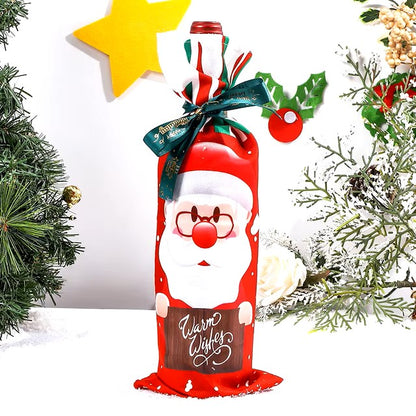 Christmas Santa Knitted Wine Bottle Case Elk Snowman Red Wine Champagne Bottle Cloth 2024 Merry Christmas Decor Happy New Year