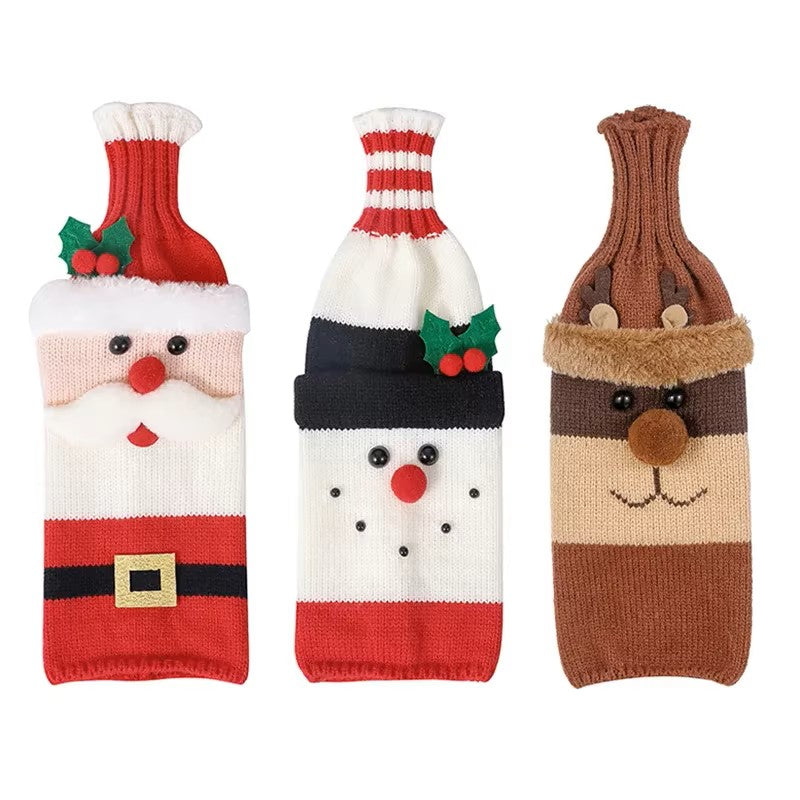 Christmas Santa Knitted Wine Bottle Case Elk Snowman Red Wine Champagne Bottle Cloth 2024 Merry Christmas Decor Happy New Year