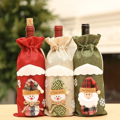 Christmas Santa Knitted Wine Bottle Case Elk Snowman Red Wine Champagne Bottle Cloth 2024 Merry Christmas Decor Happy New Year