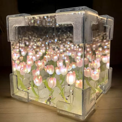 DIY Tulip Night Light Led Decorative Night Lamp Magic Cube Table Lamp and Mirror 2 in 1 for Birthday Gifts and Christmas Present Dealshavens