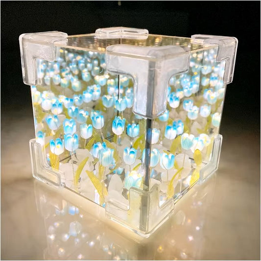 DIY Tulip Night Light Led Decorative Night Lamp Magic Cube Table Lamp and Mirror 2 in 1 for Birthday Gifts and Christmas Present Dealshavens