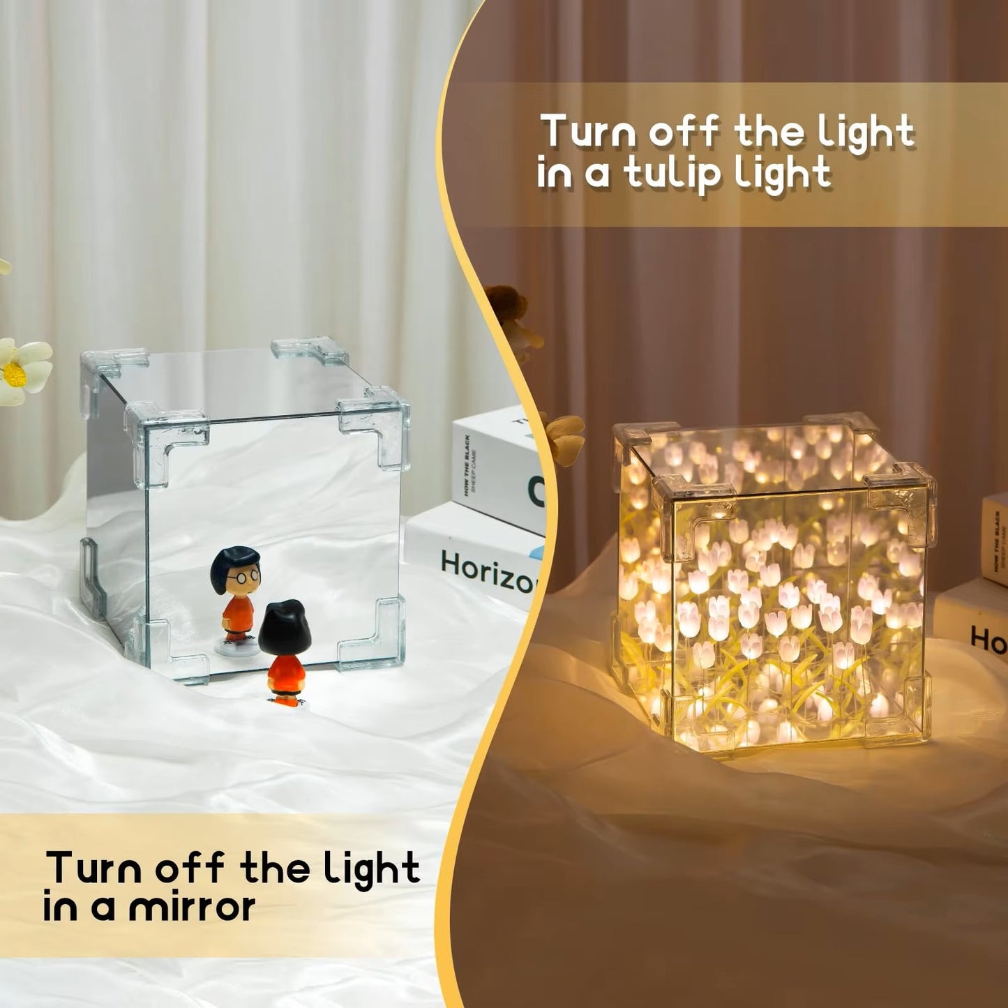 DIY Tulip Night Light Led Decorative Night Lamp Magic Cube Table Lamp and Mirror 2 in 1 for Birthday Gifts and Christmas Present Dealshavens