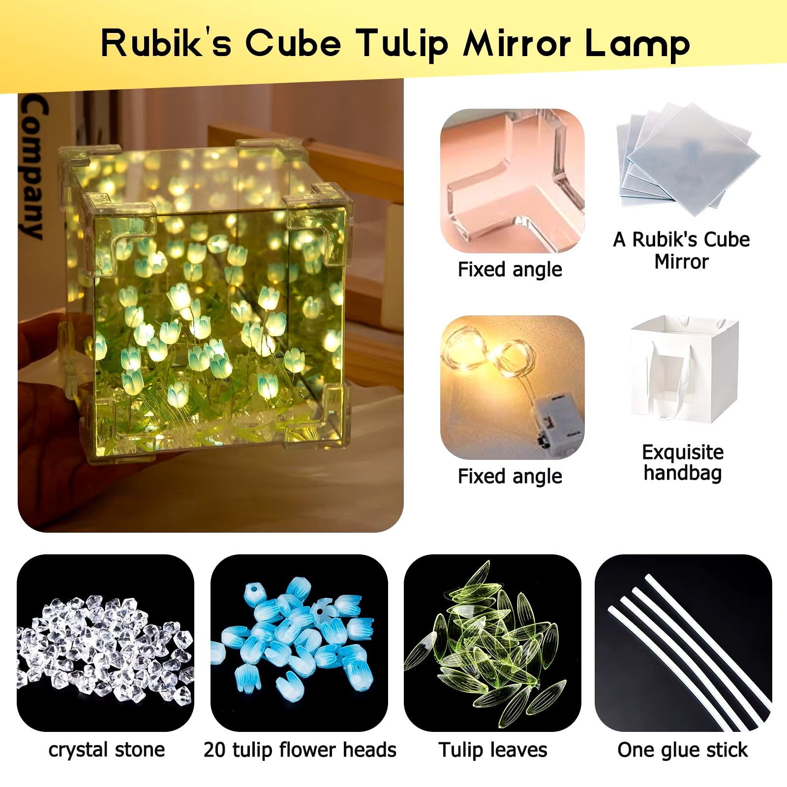 DIY Tulip Night Light Led Decorative Night Lamp Magic Cube Table Lamp and Mirror 2 in 1 for Birthday Gifts and Christmas Present Dealshavens