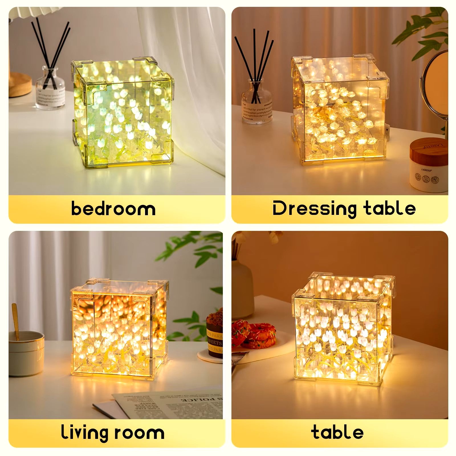 DIY Tulip Night Light Led Decorative Night Lamp Magic Cube Table Lamp and Mirror 2 in 1 for Birthday Gifts and Christmas Present Dealshavens