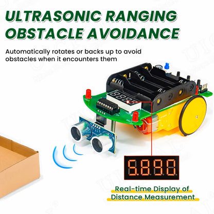 DIY Ultrasonic Ranging Obstacle Avoidance Car Electronic Kit LED Display Programming Intelligent Car Welding Practice DIY Kit