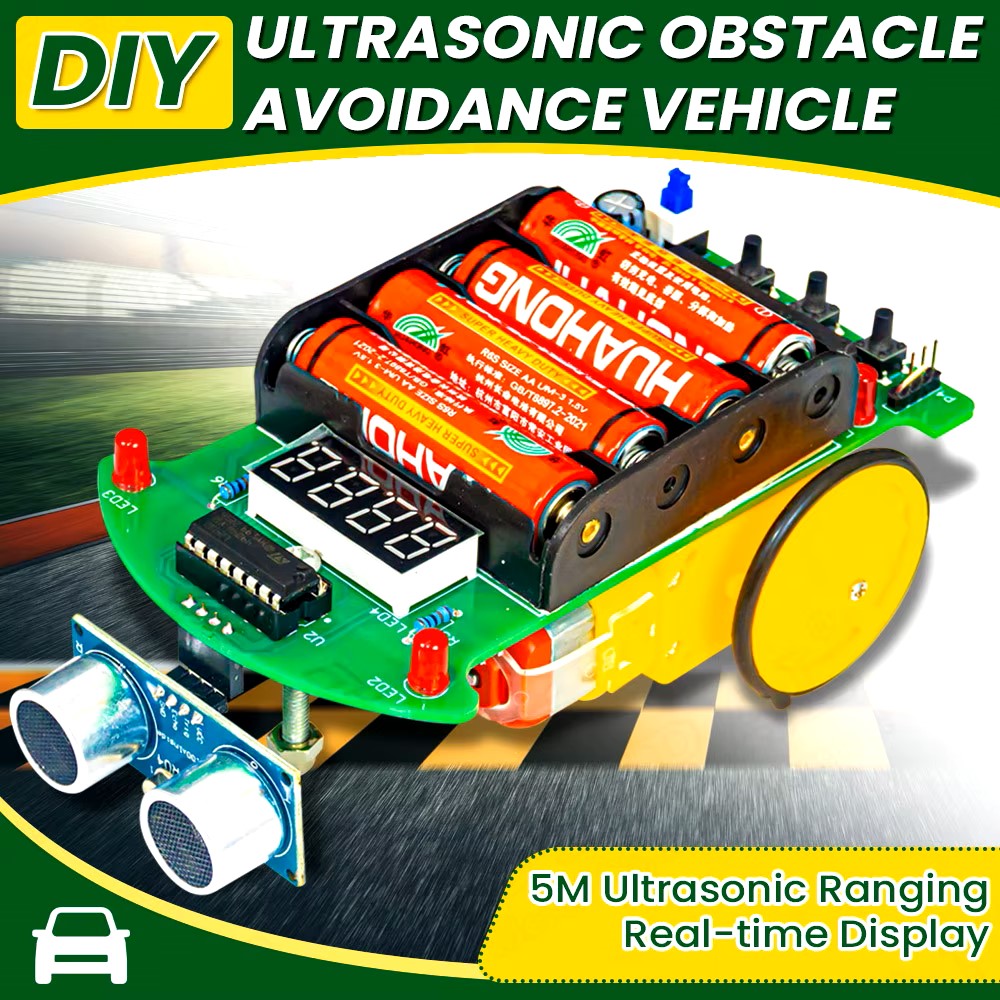 DIY Ultrasonic Ranging Obstacle Avoidance Car Electronic Kit LED Display Programming Intelligent Car Welding Practice DIY Kit