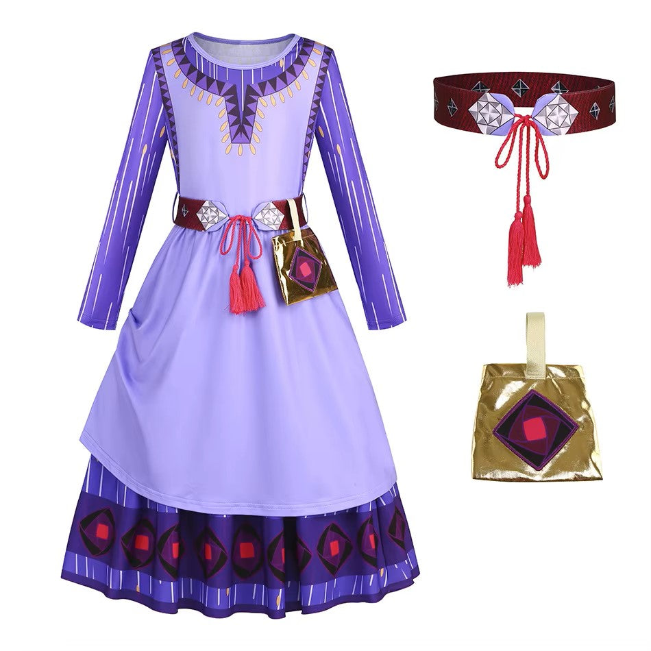 Disney Halloween Costumes for Girls Asha Cosplay Princess Dress Wish Asha Dress for Children Christmas Kids Girls Party Dresses dealshavens