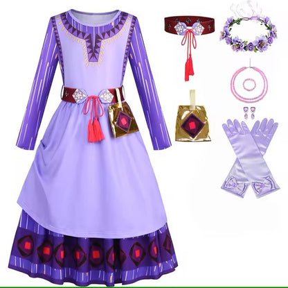 Disney Halloween Costumes for Girls Asha Cosplay Princess Dress Wish Asha Dress for Children Christmas Kids Girls Party Dresses dealshavens